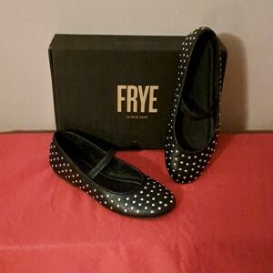Frye Black Studded Mary Jane Flats